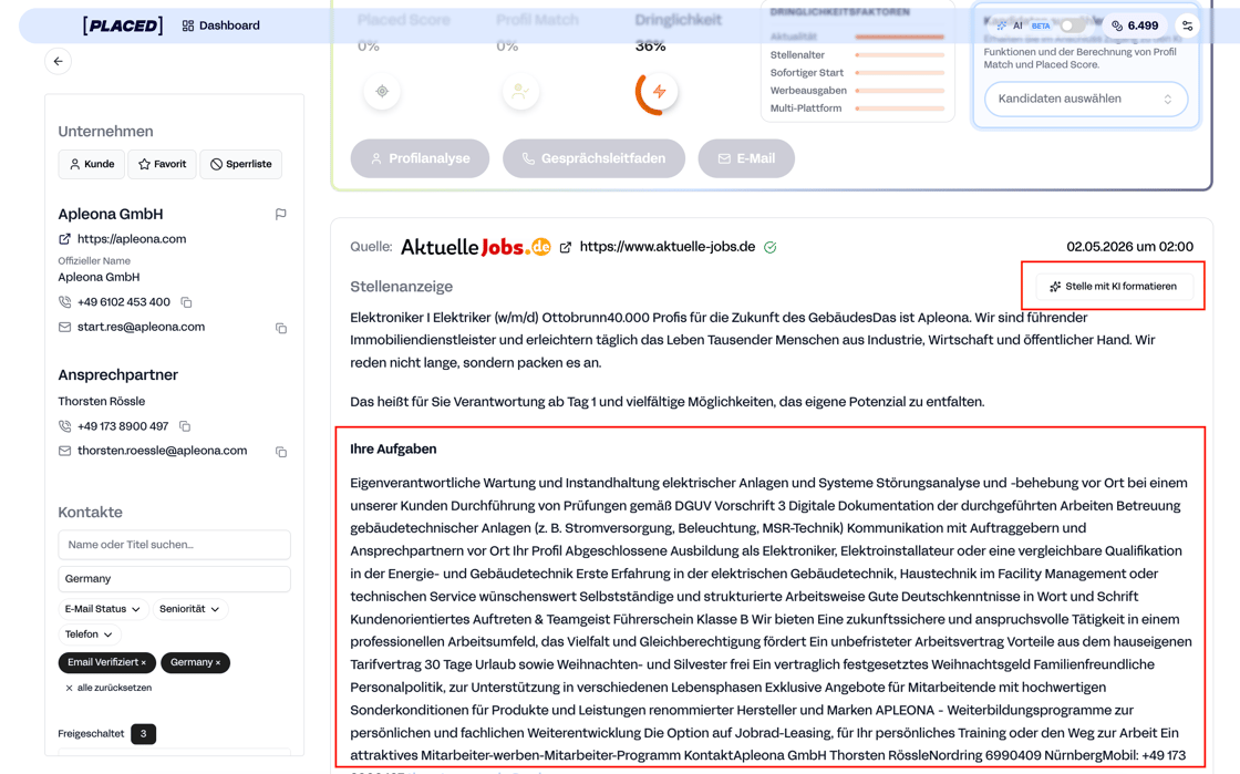 Unformatierte Stellenanzeige
