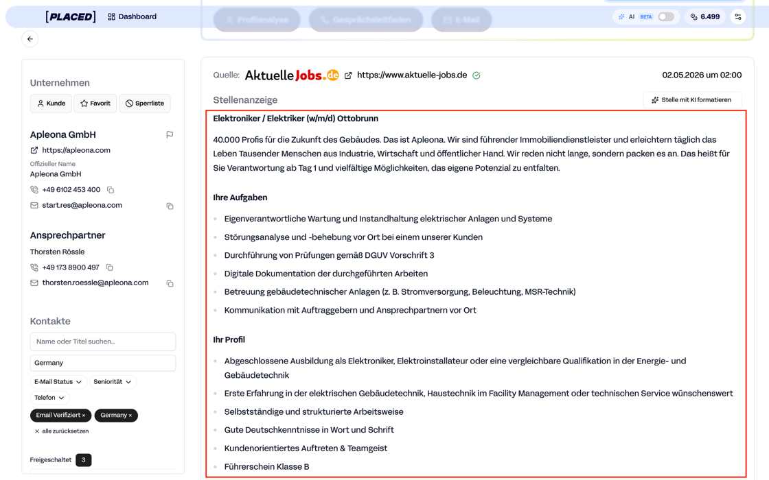 KI-formatierte Stellenanzeige